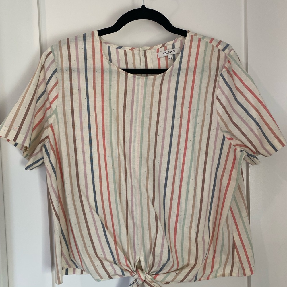 Madewell | Button-Back Tie Tee | Rainbow Stripe | Large